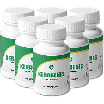 KeraGenis hair and nail support supplement bottles